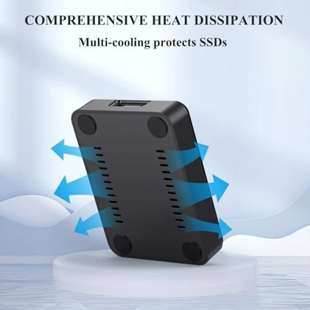 Black M.2 SSD enclosure with multi-vent heat-dissipation design