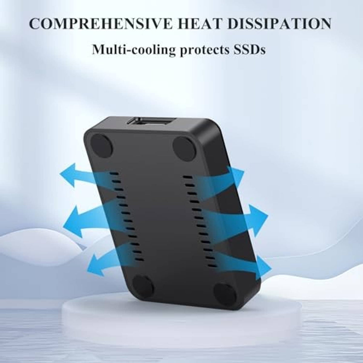 Black M.2 SSD enclosure with multi-vent heat-dissipation design