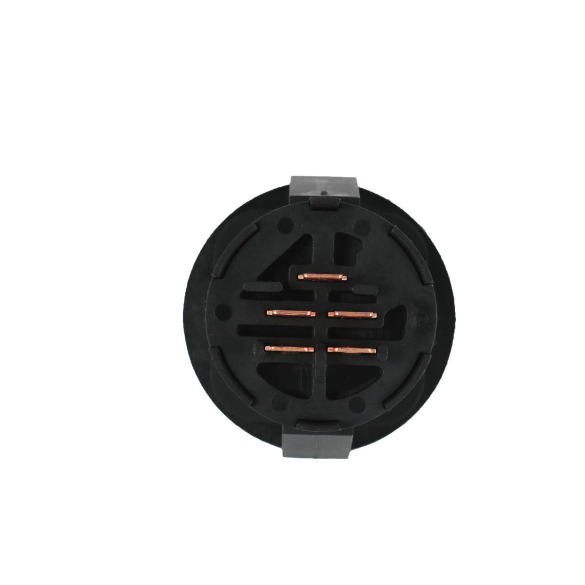 Back view of black ignition switch with copper contact bars