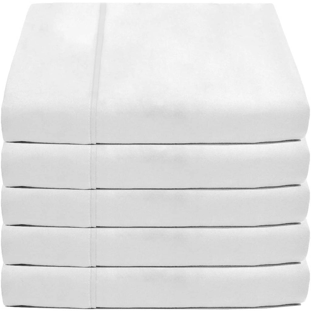 Twin XL flat sheet set in white microfiber, neatly folded stack