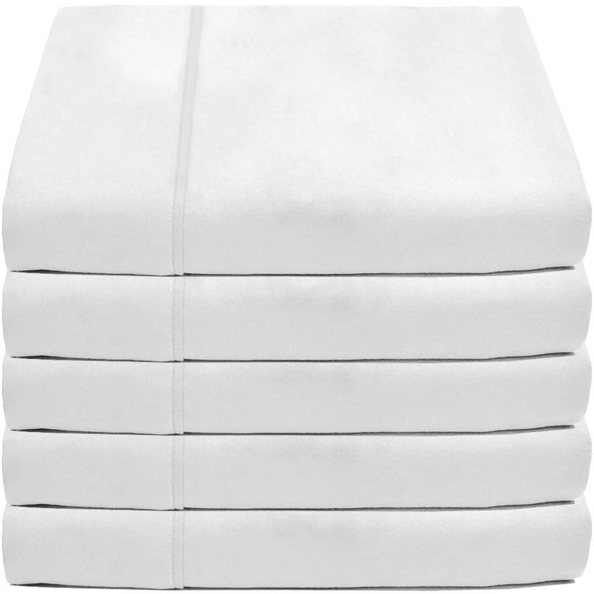Twin XL flat sheet set in white microfiber, neatly folded stack