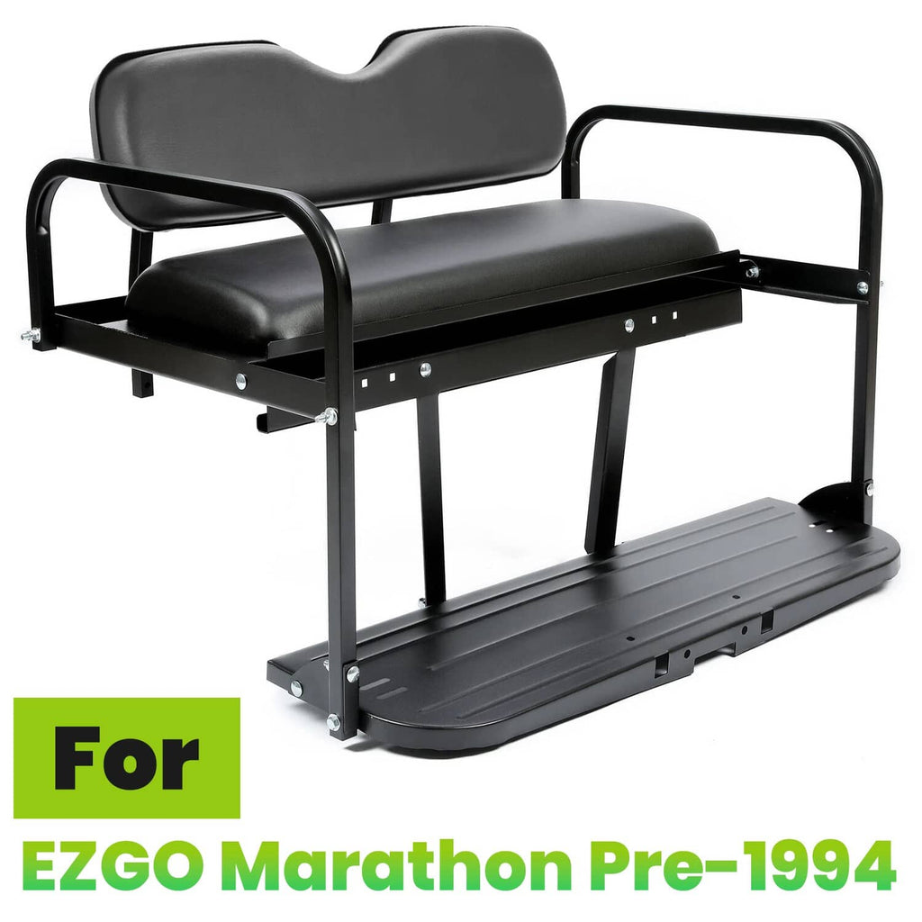 Black folding rear back seat kit with padded seat, armrests, and platform base