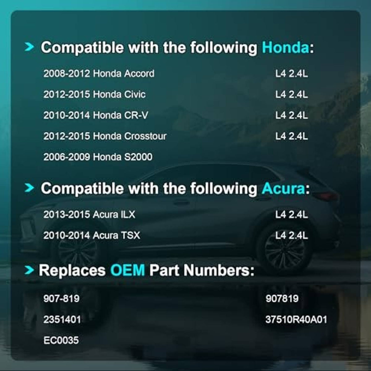 Camshaft position sensor compatibility list graphic for Honda and Acura models