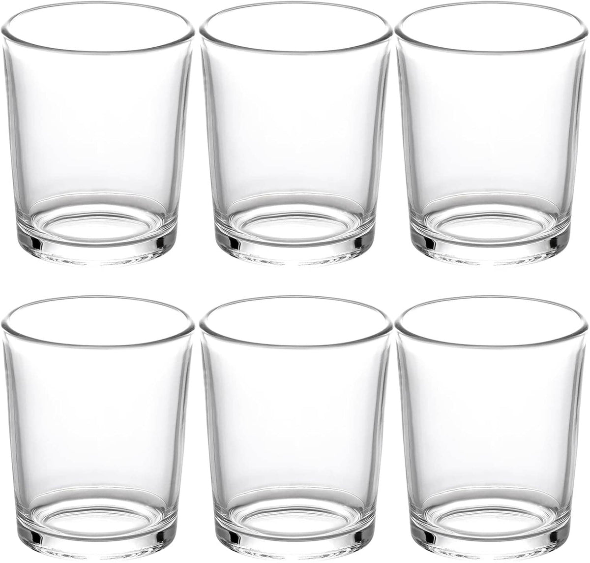 Set of 6 clear glass tea light votive holders, empty with round candle wells