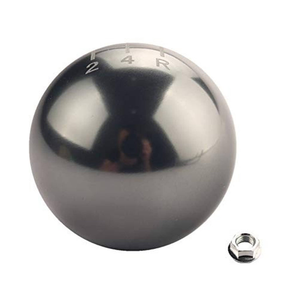 Black 5-speed shift knob with silver gear markings and small threaded nut