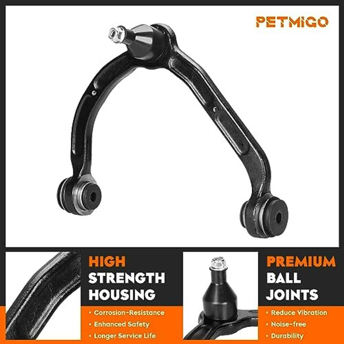 Single front suspension upper control arm with ball joint, black metal with bushings
