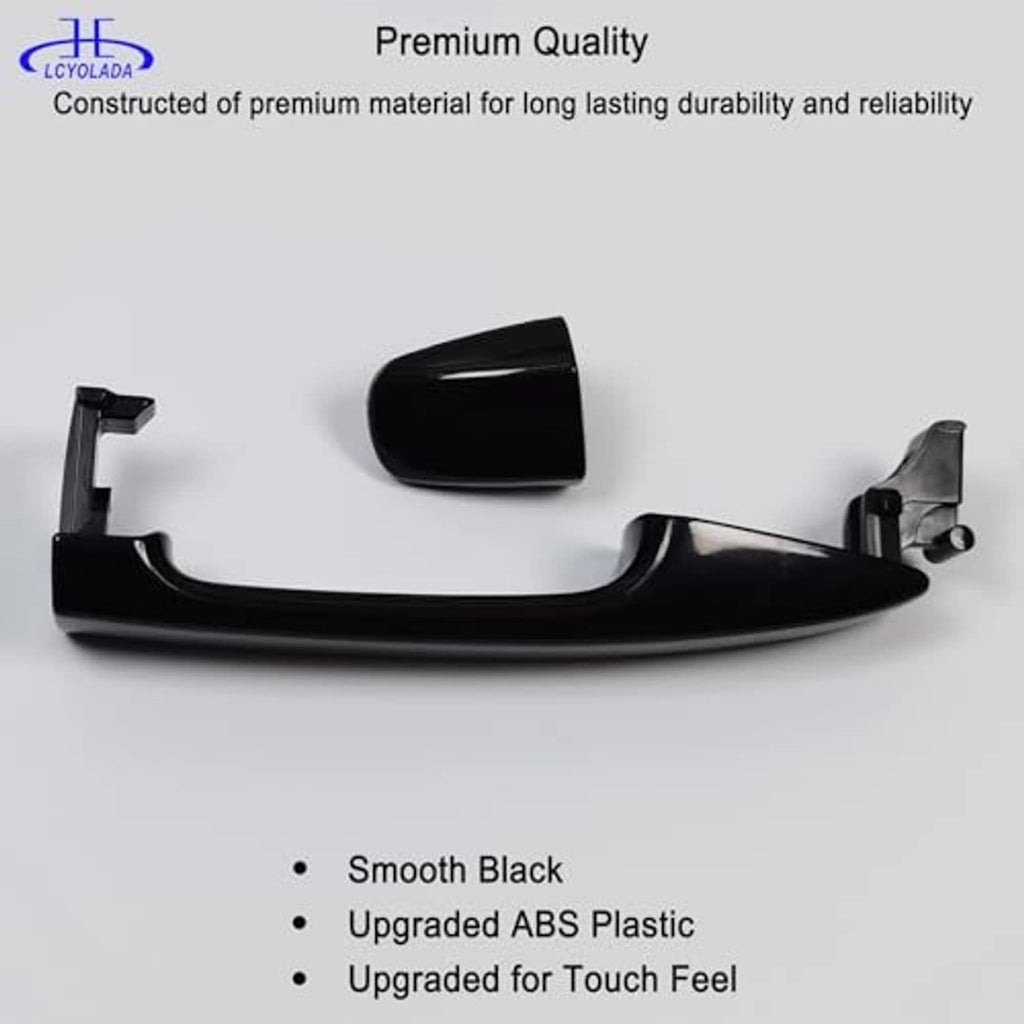 Black exterior door handle with mounting tabs and integrated latch opening