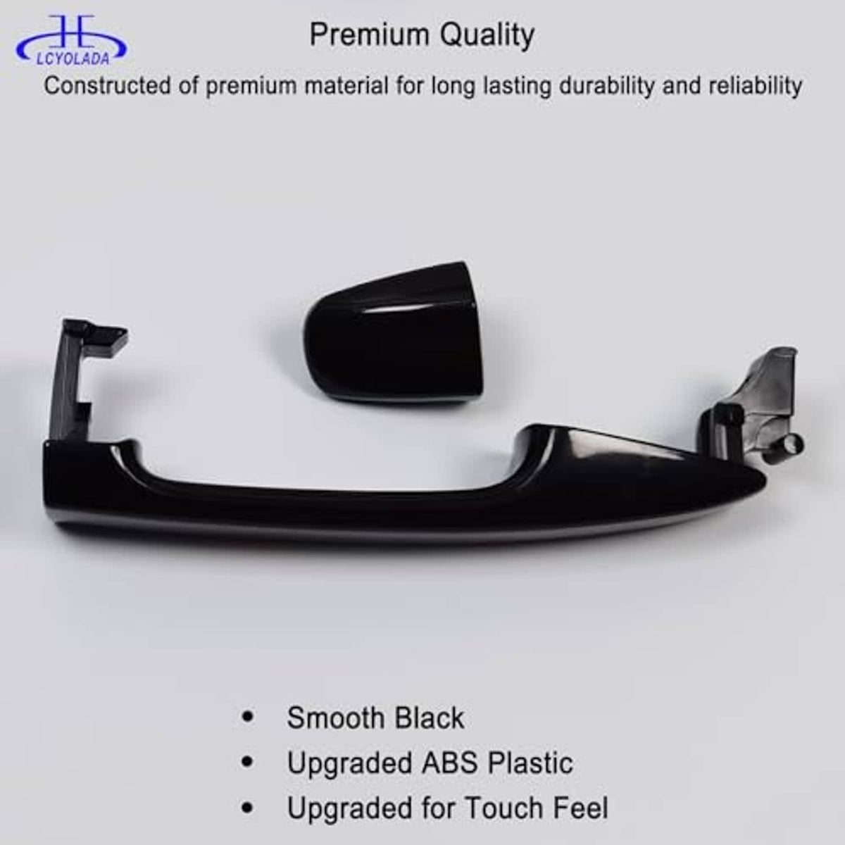 Black exterior door handle with mounting tabs and integrated latch opening