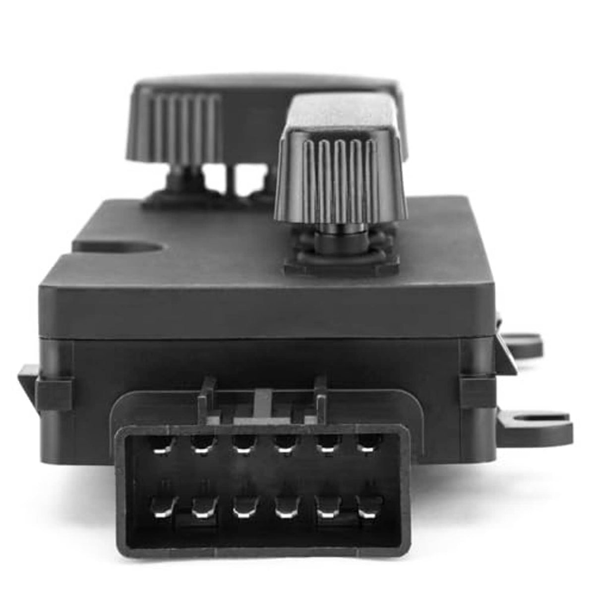 Power seat switch rear view with multi-pin connector and black housing