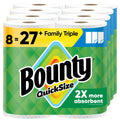 Bounty Quick-Size paper towels, white 8-roll pack with visible paper towel rolls