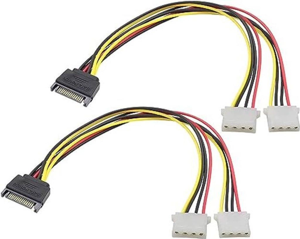 SATA 15-pin to dual 4-pin Molex power cord cable with black and white plugs