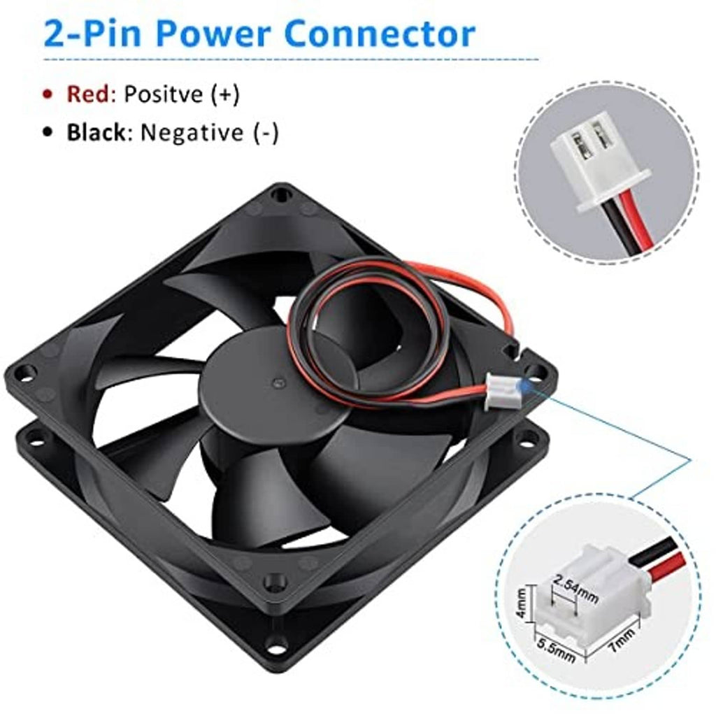 80mm DC cooling fan with 2-pin power connector, black frame and red/black wires