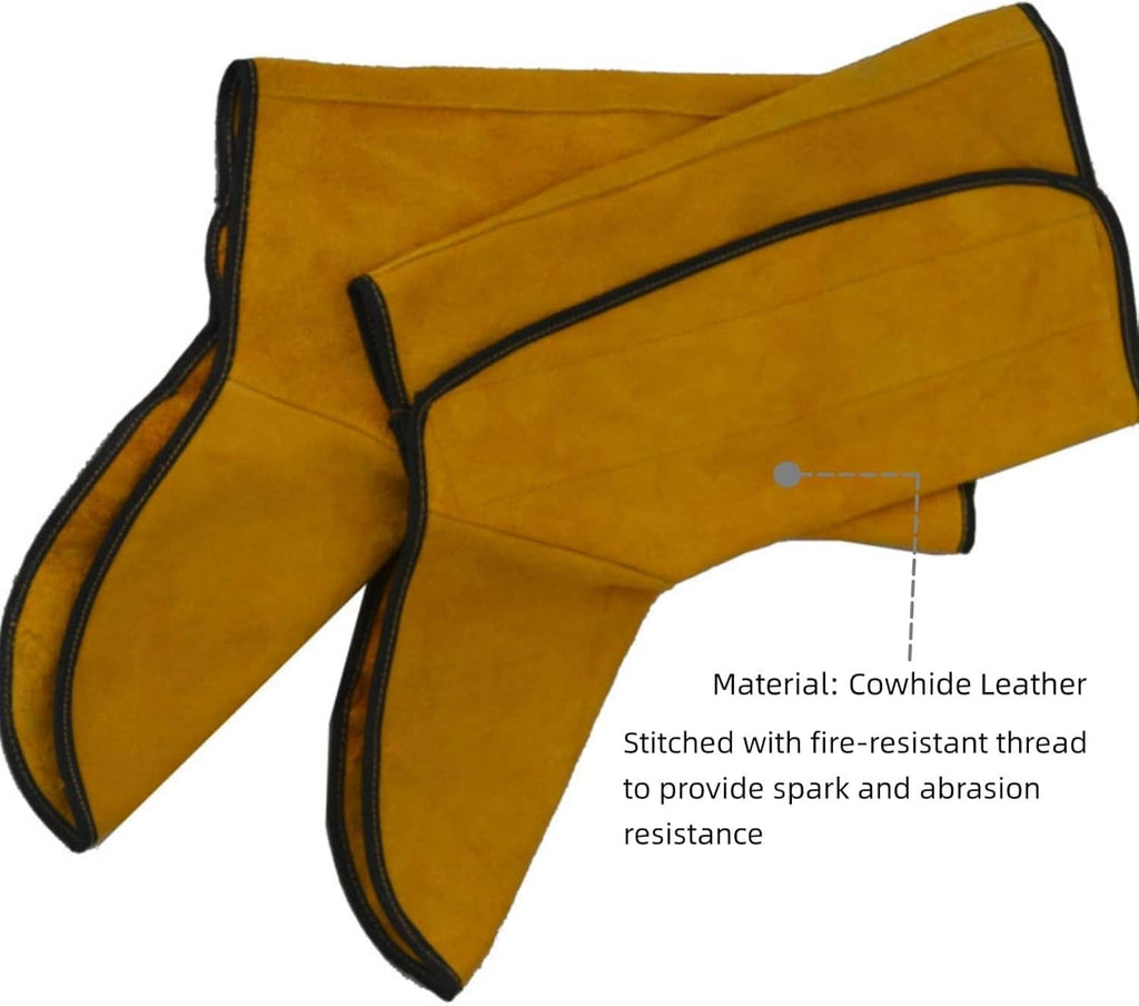 Leather welding shoes covers, yellow with black piping and side Velcro