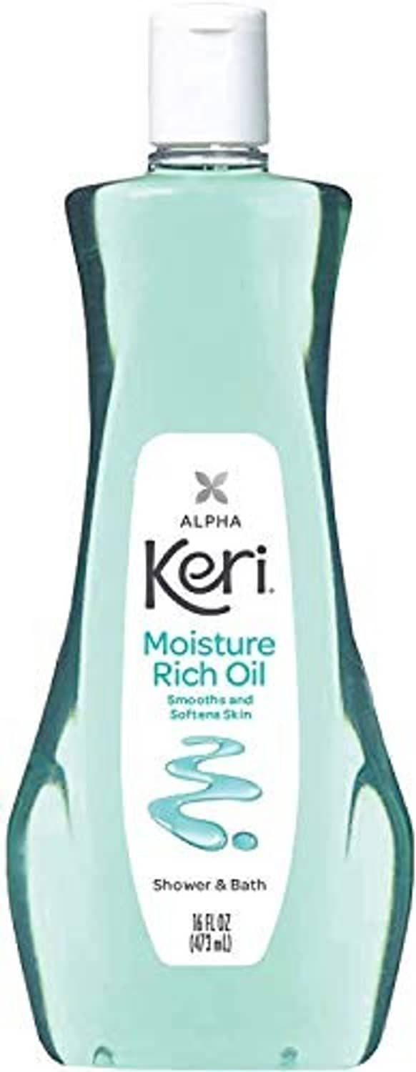 Keri moisturizing shower and bath oil bottle, light teal, 16 fl oz
