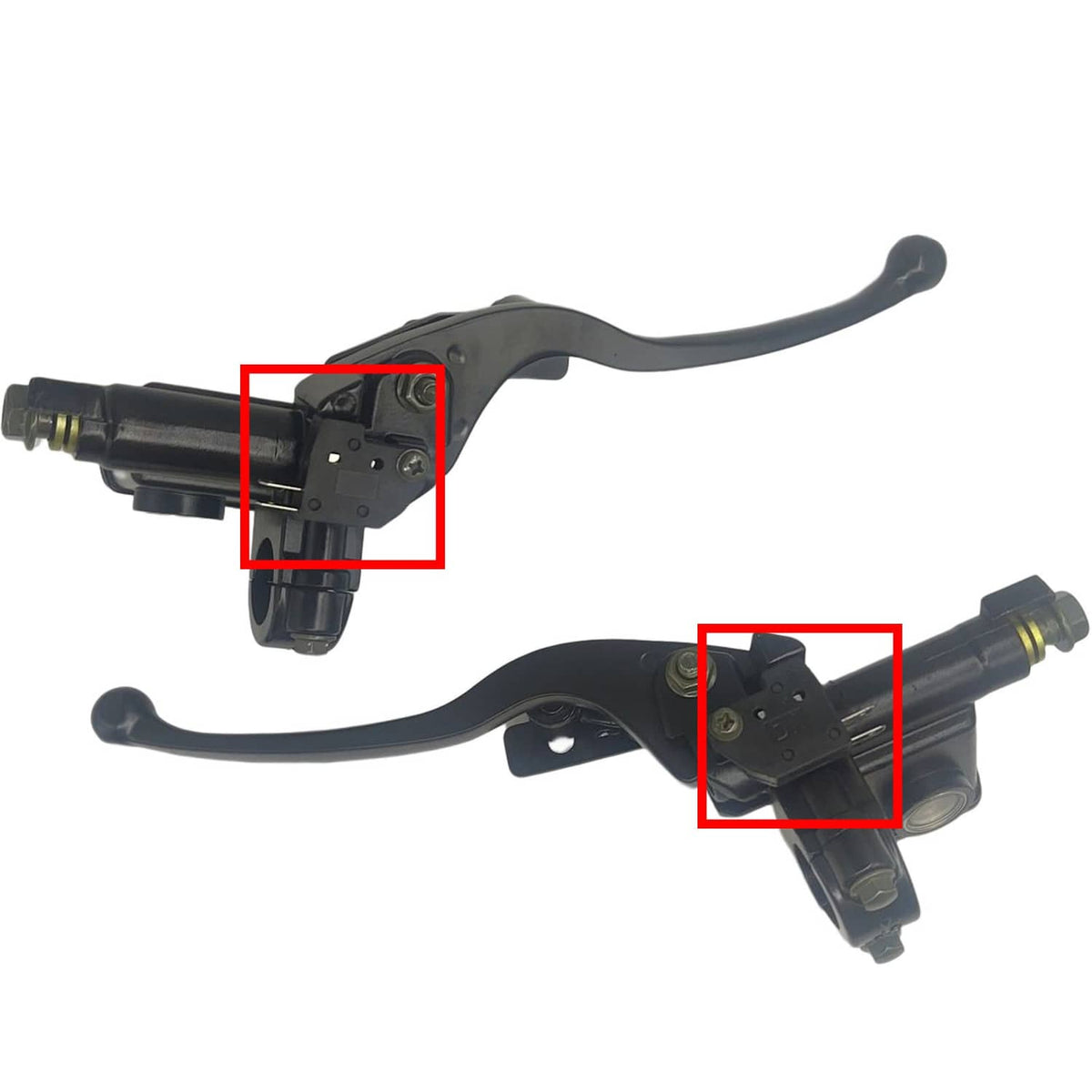 Motorcycle front brake and clutch lever assemblies with switch detail
