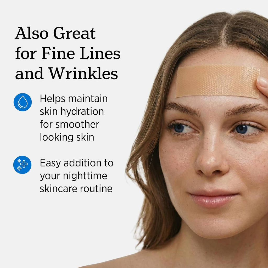 Light beige silicone scar sheet strip placed on face skin