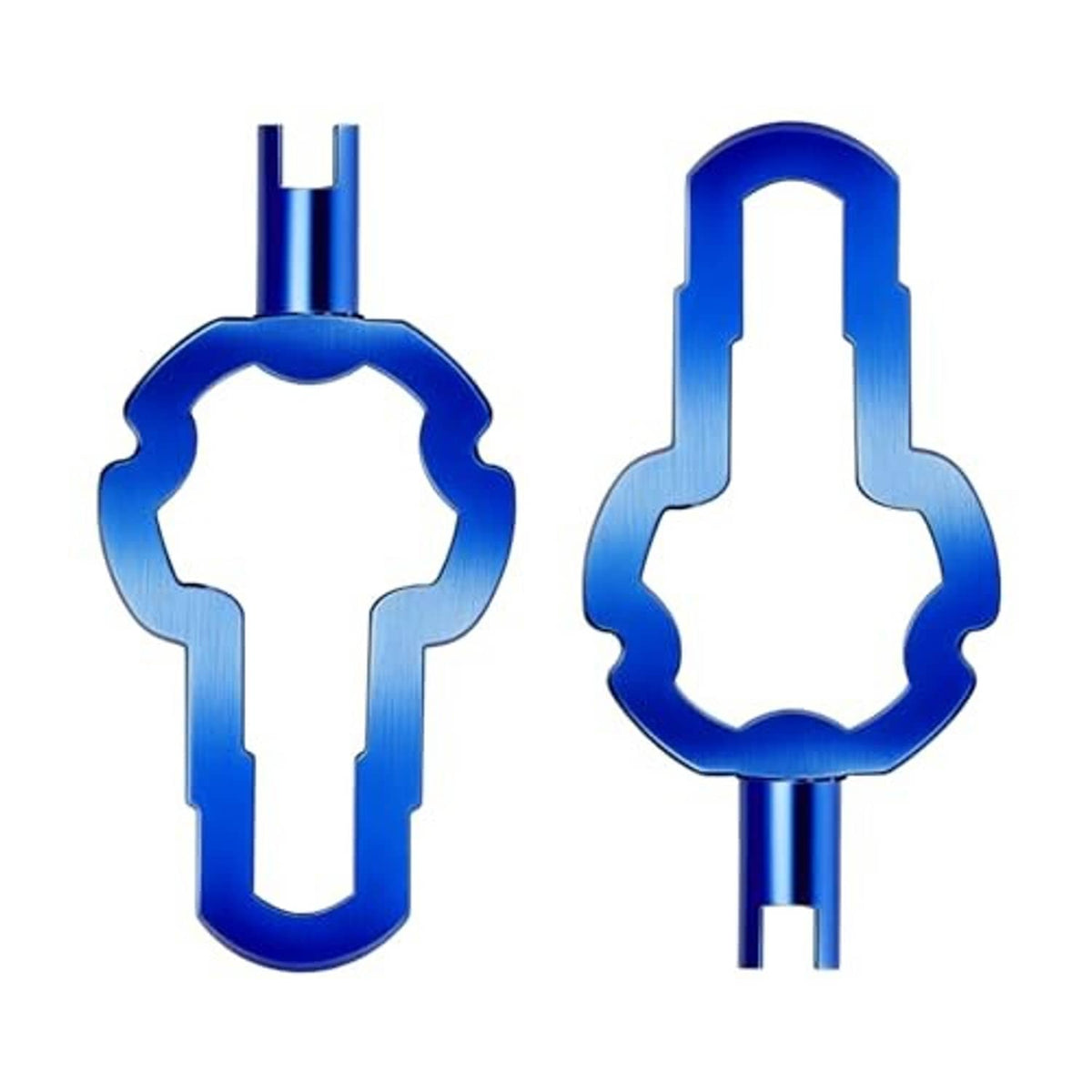 Blue 4-in-1 Presta valve core removal tool, two interchangeable ends for cores.