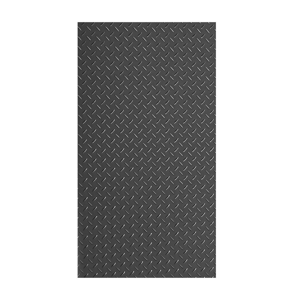 Dark gray garage floor mat with textured diamond tread pattern, PVC non-slip surface