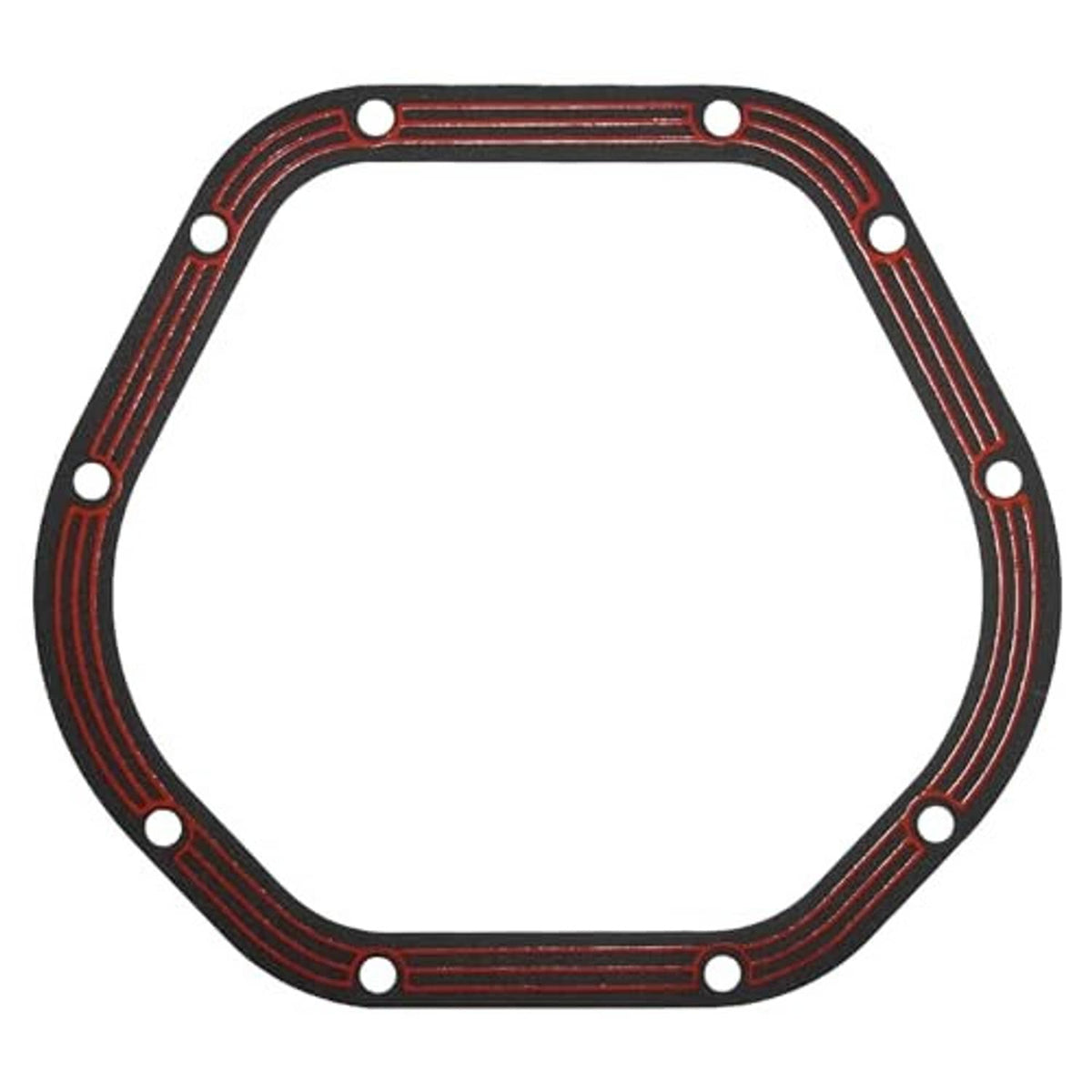 Octagonal differential cover gasket with red stripes and evenly spaced bolt holes