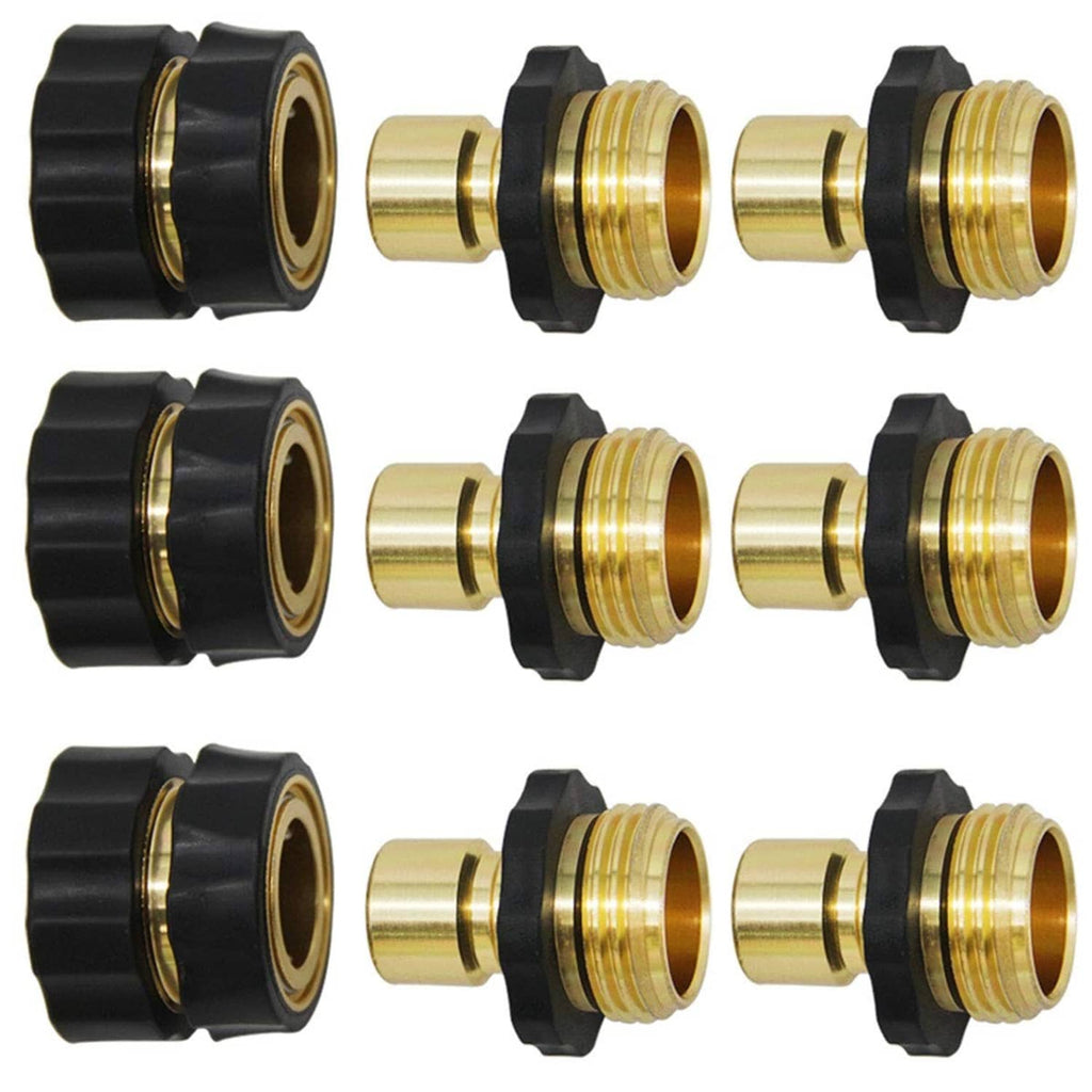 3/4 in garden hose connector set, black rubber ends with brass male and female fittings