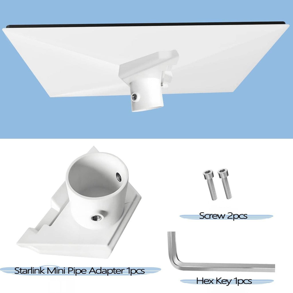 Starlink mini pipe adapter kit in white with screws and hex key