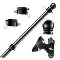 Black flag pole kit with ball finial, anti-twist clip rings, and mounting brackets