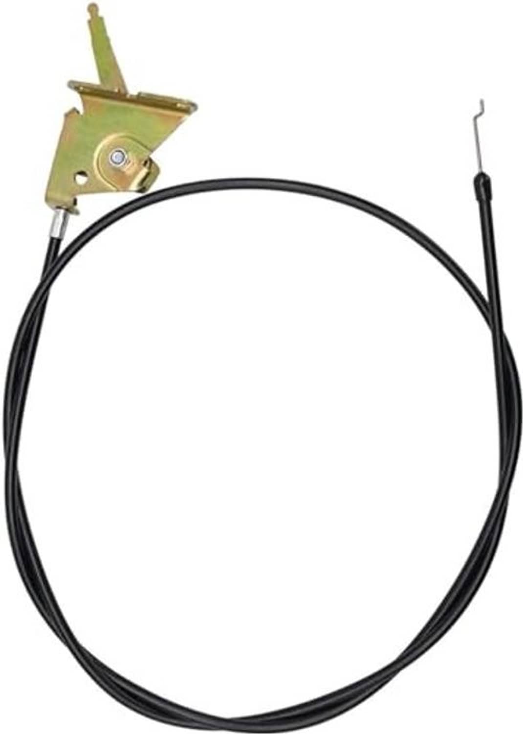 Throttle control cable with green mounting bracket and black housing, long cable loop