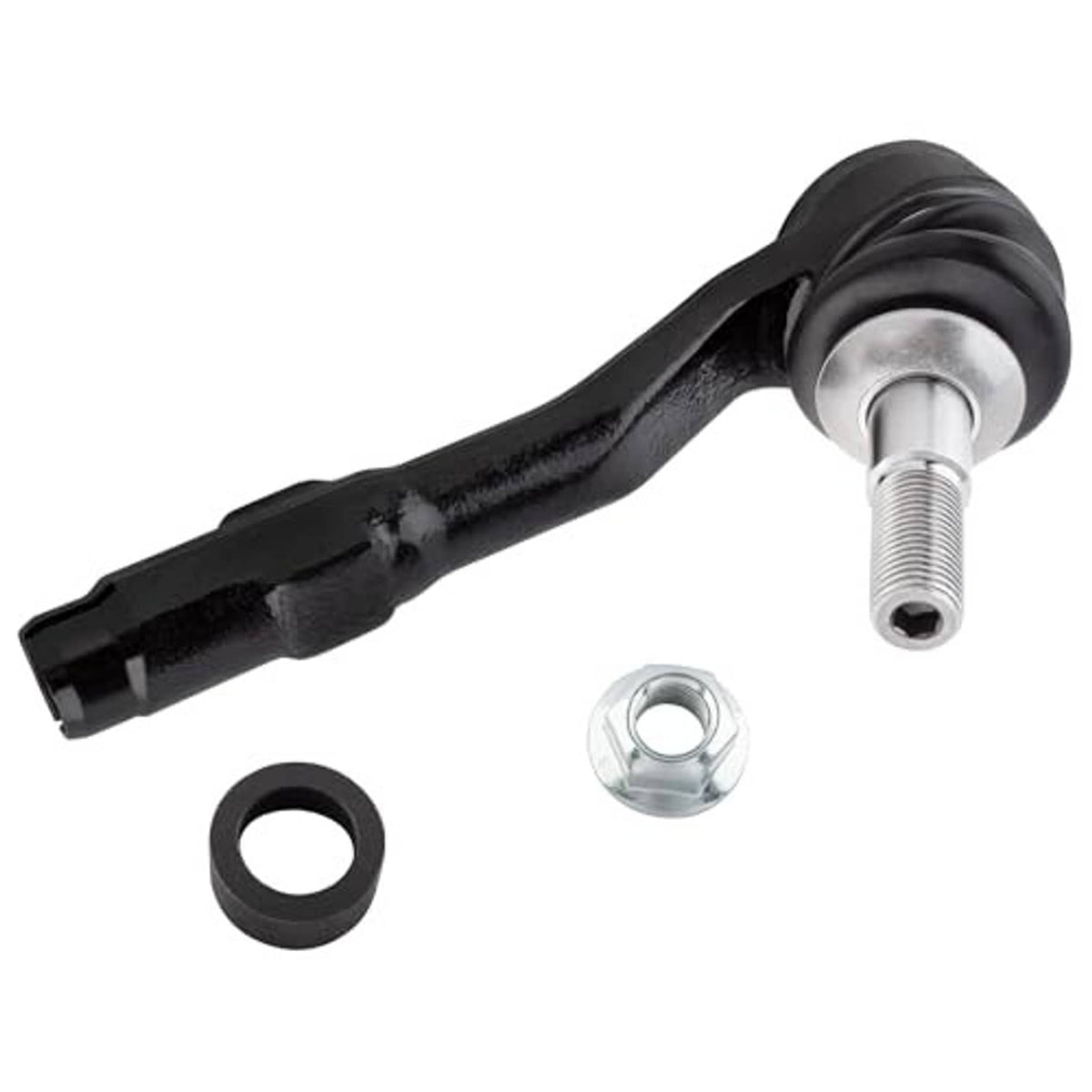 Outer tie rod end assembly, black bar with black boot and silver ball joint stud