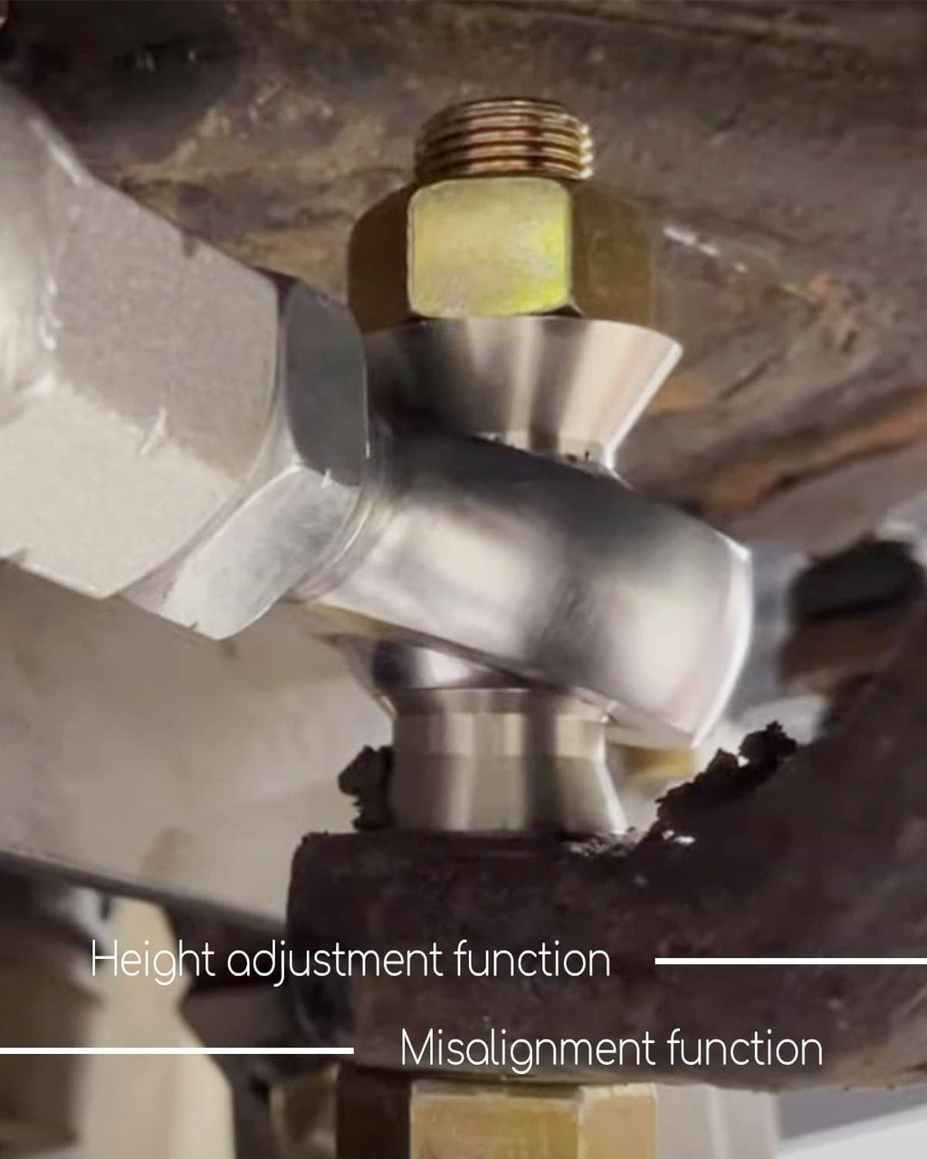 Steel rod end misalignment spacer on hardware, chrome silver, height adjustment