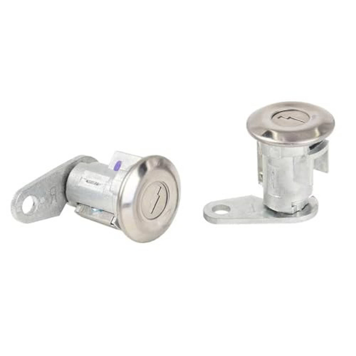 Pair of metal door lock cylinders with mounting brackets