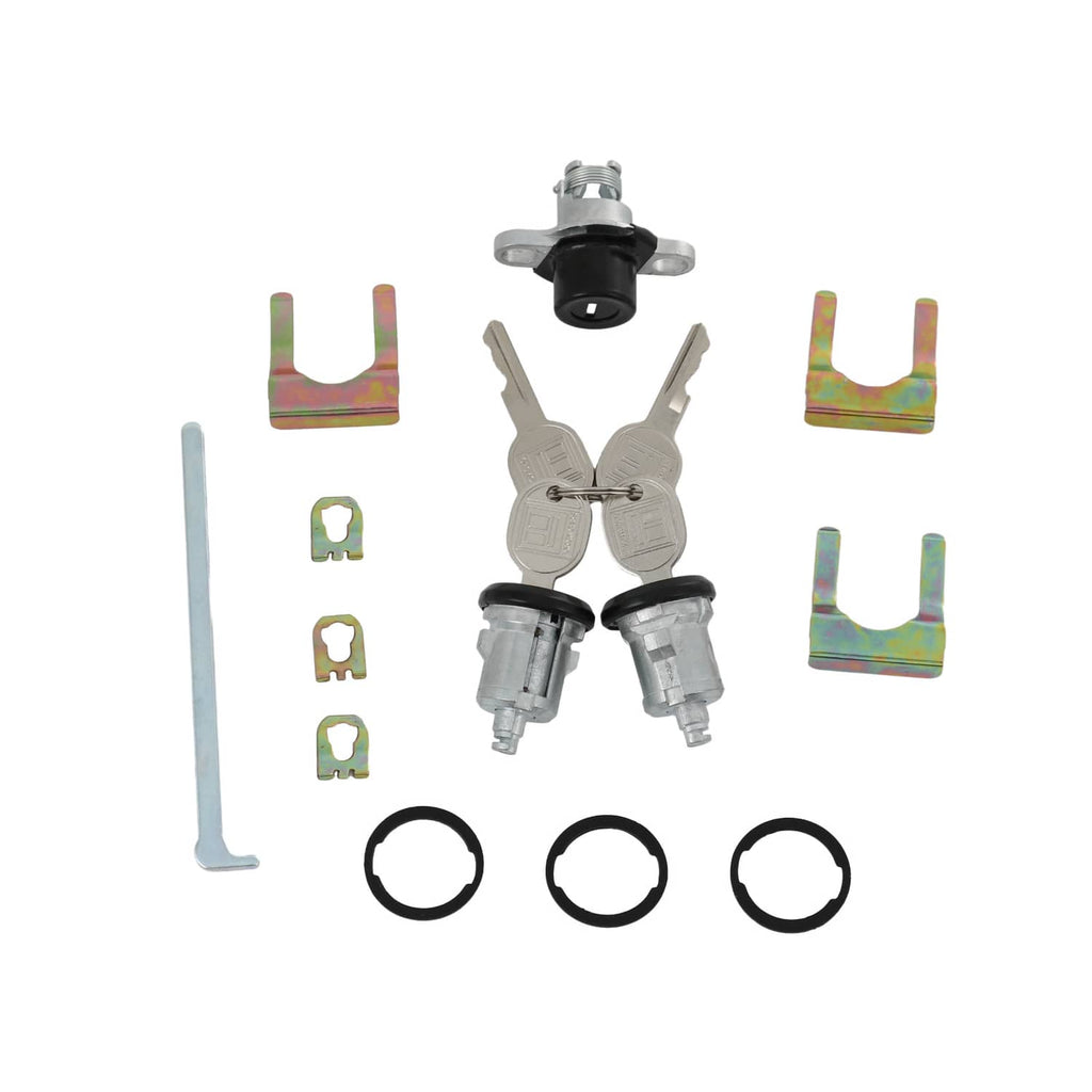 Lock cylinder set components with two keys, three mounting brackets, and circular seals