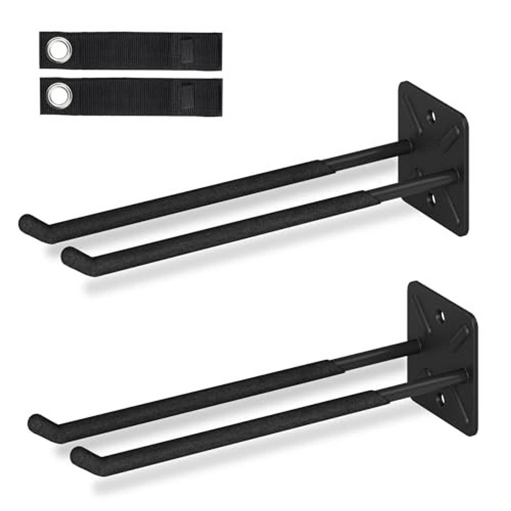 Black heavy-duty wall mount double hooks with two curved hanging ends and plates