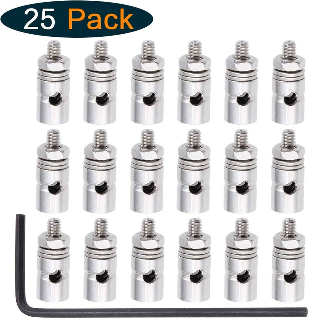 Silver RC linkage stopper connectors, 25-pack with hex wrench