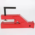 Red trailer hitch ball mount receiver clamp with black handle rod and 2-inch ball cup
