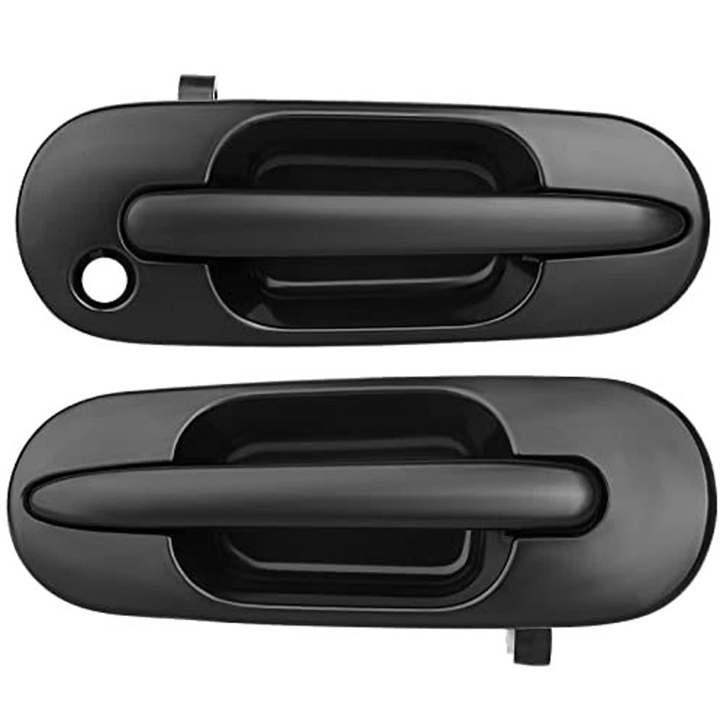 Set of dark gray exterior door handles with black pull, front and rear views