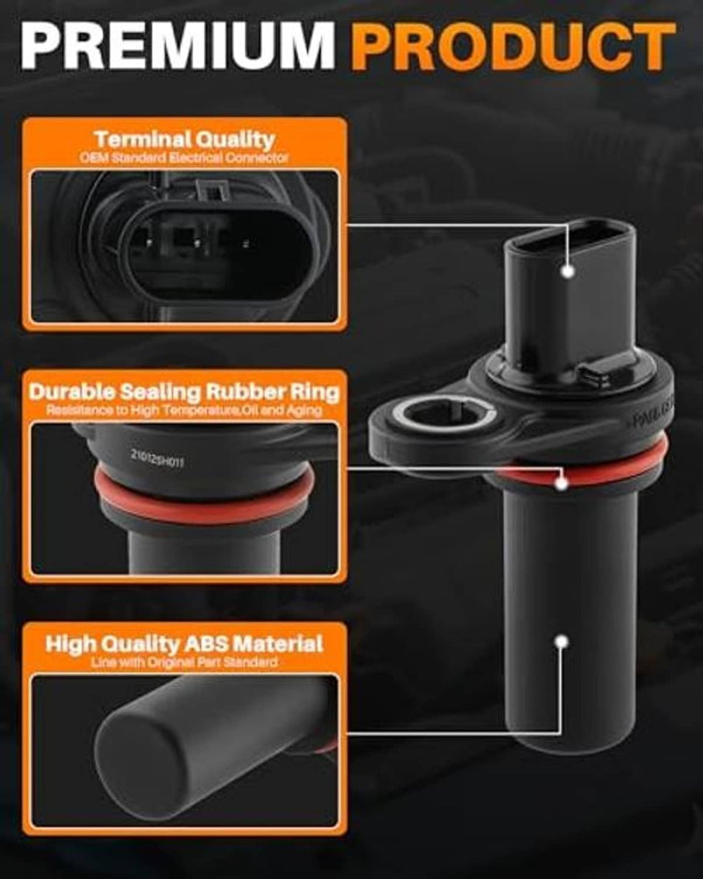 Crankshaft position sensor with red sealing ring and black connector housing