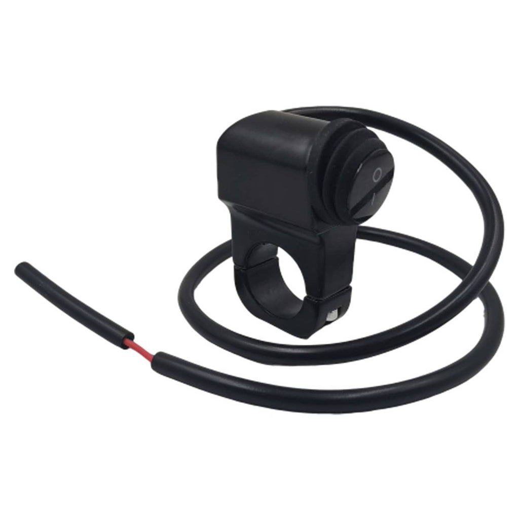 Motorcycle handlebar on-off switch with 12V wiring cable and red-tipped leads