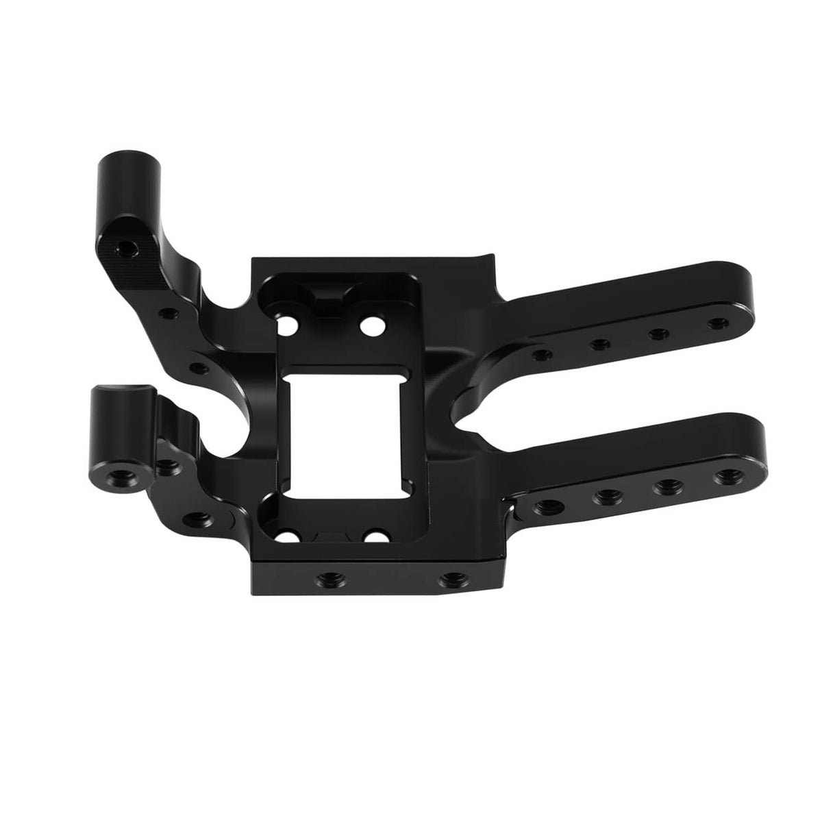 INJORA black-coated brass skid plate, front view with central mounting block