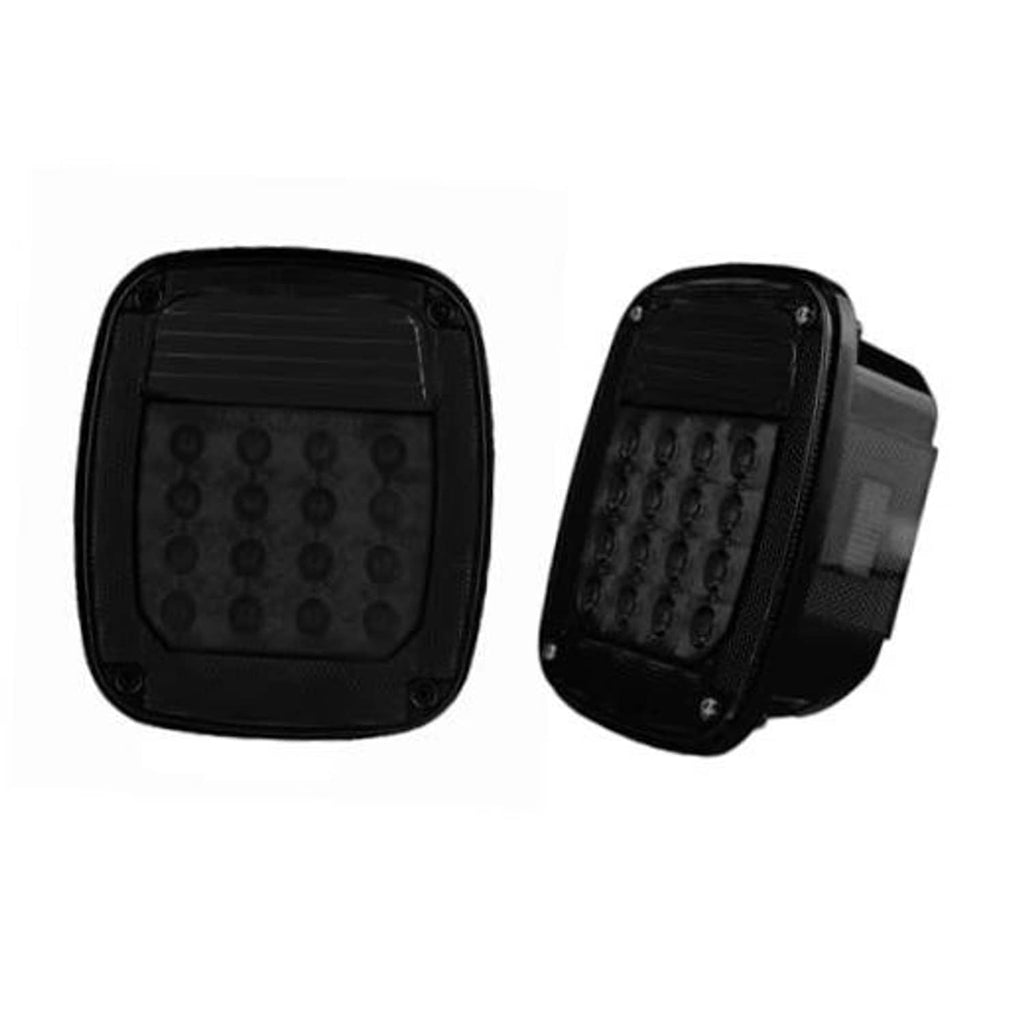 Smoked LED rear tail light lamp assembly, square housing with circular LED array.