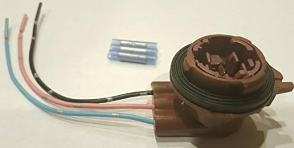 Light socket pigtail repair kit with brown connector, colored wires, and blue terminal pieces