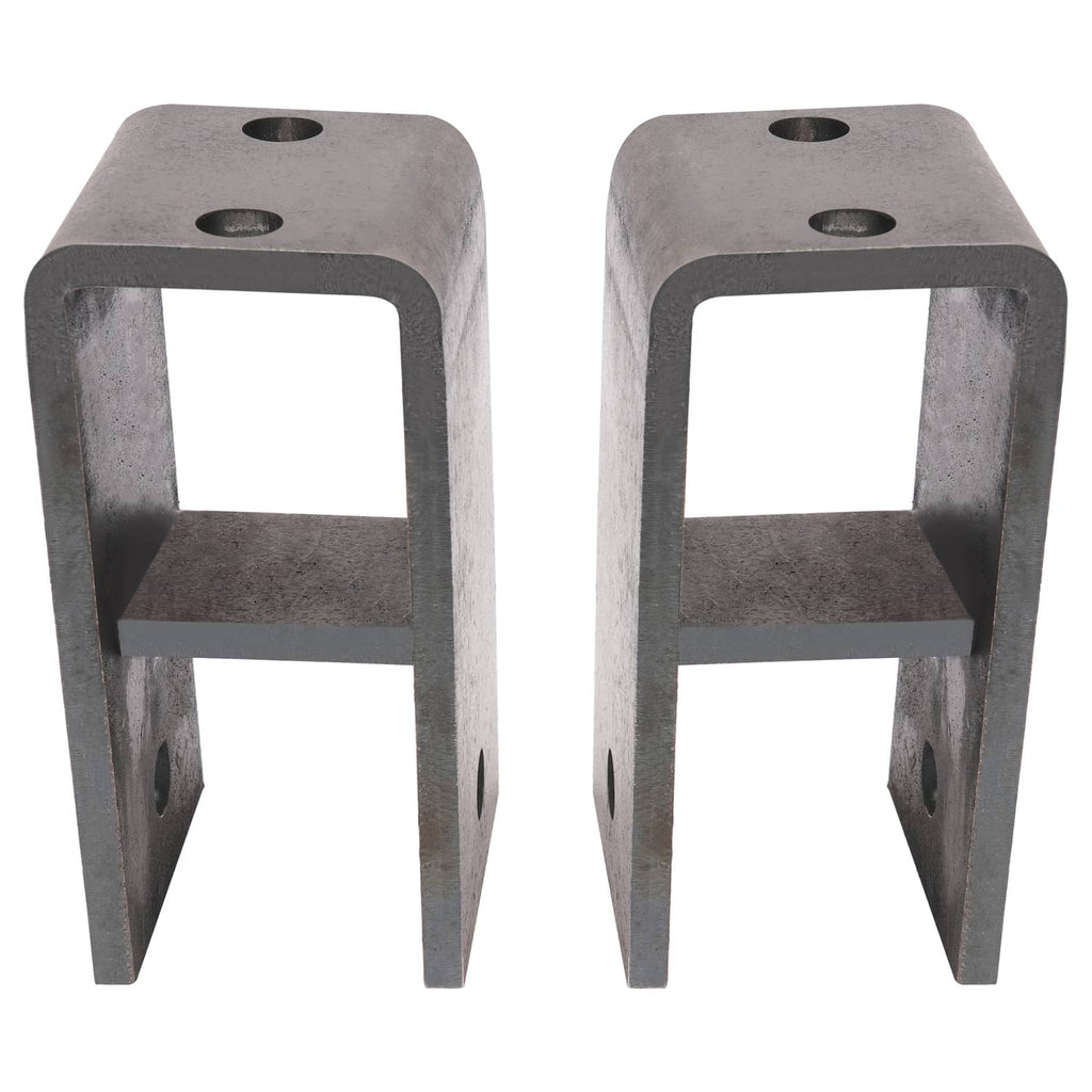 Spring hanger kit pair of U-mount brackets, gray steel with top holes