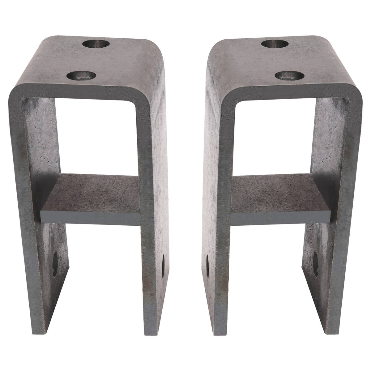 Spring hanger kit pair of U-mount brackets, gray steel with top holes