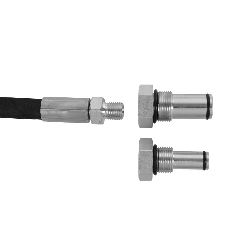 Hose end adapter and two threaded connectors with O-ring seals