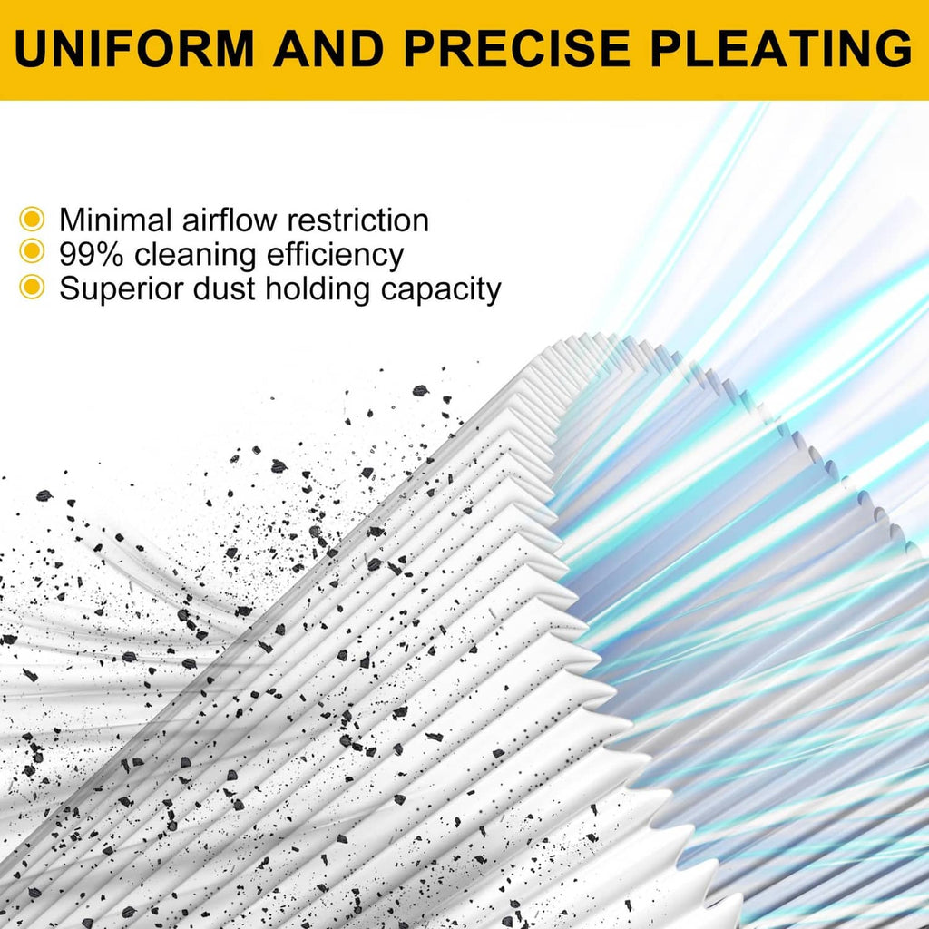 Close-up of pleated air filter media showing dense, ridged folds for filtration