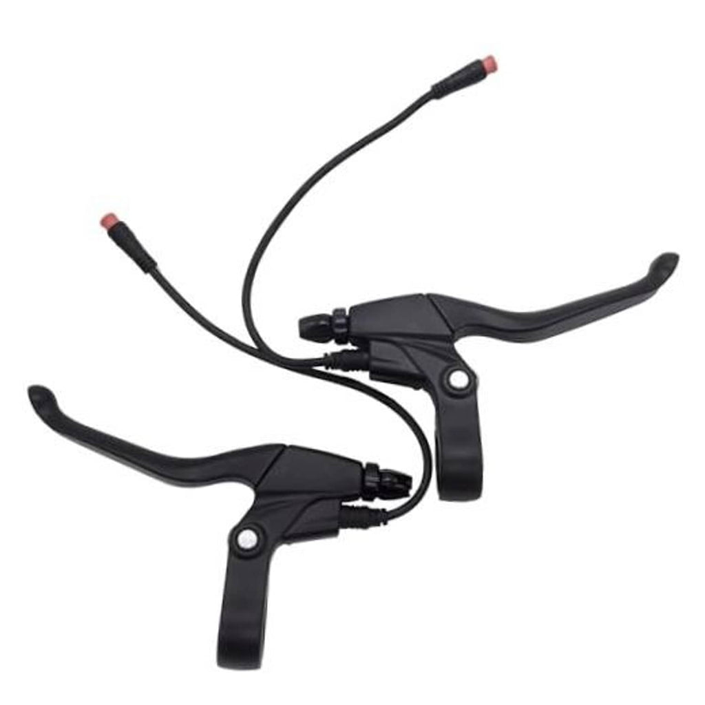 Black e-bike brake levers with cable ends and brake grip housings, paired set
