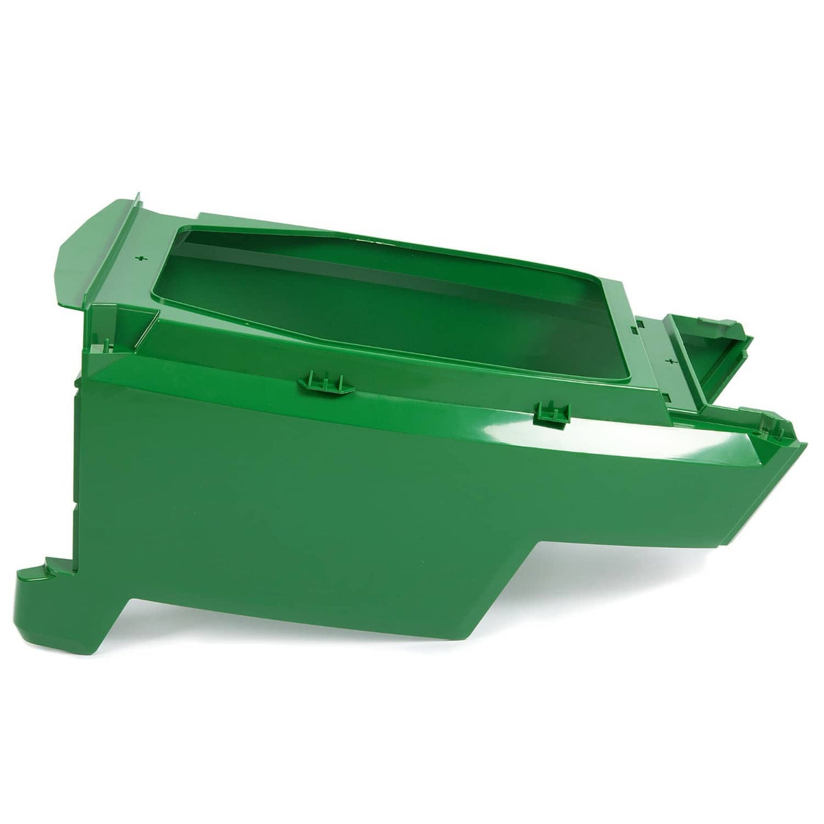 John Deere front lower hood, green plastic cover with mounting clips and side tabs