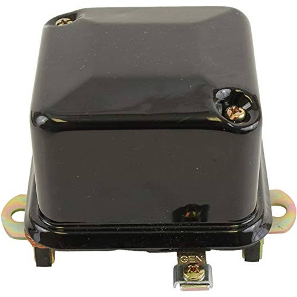 Voltage regulator with black housing, side mounting ear, and single top terminal