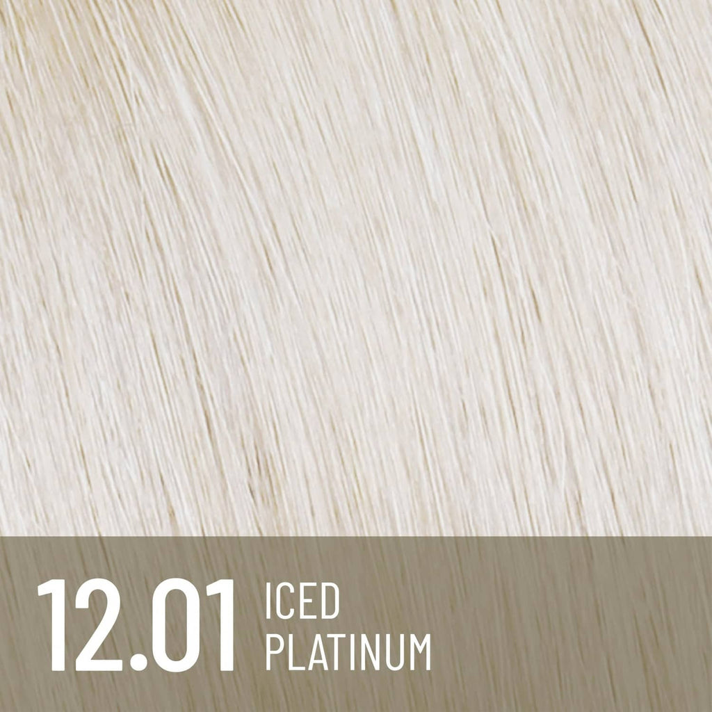 Iced Platinum 12.01 hair color cream shade swatch, light blonde