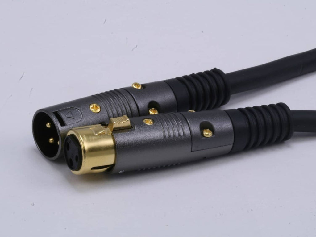 Black XLR female and male connector pair with gold-plated metal ends