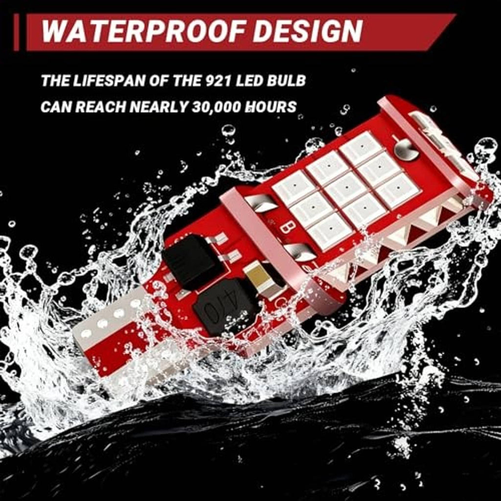 Waterproof red LED bulb with white LED array and visible splash effects